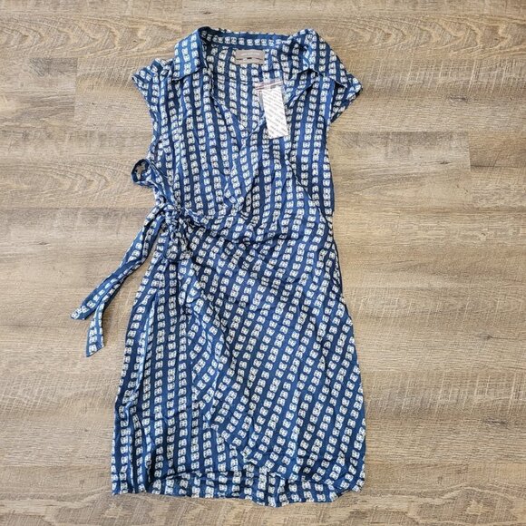 NWT URBAN OUTFITTERS | Silver Sun Navy Mini Wrap Dress Butterfly | Sz. S - Picture 5 of 11